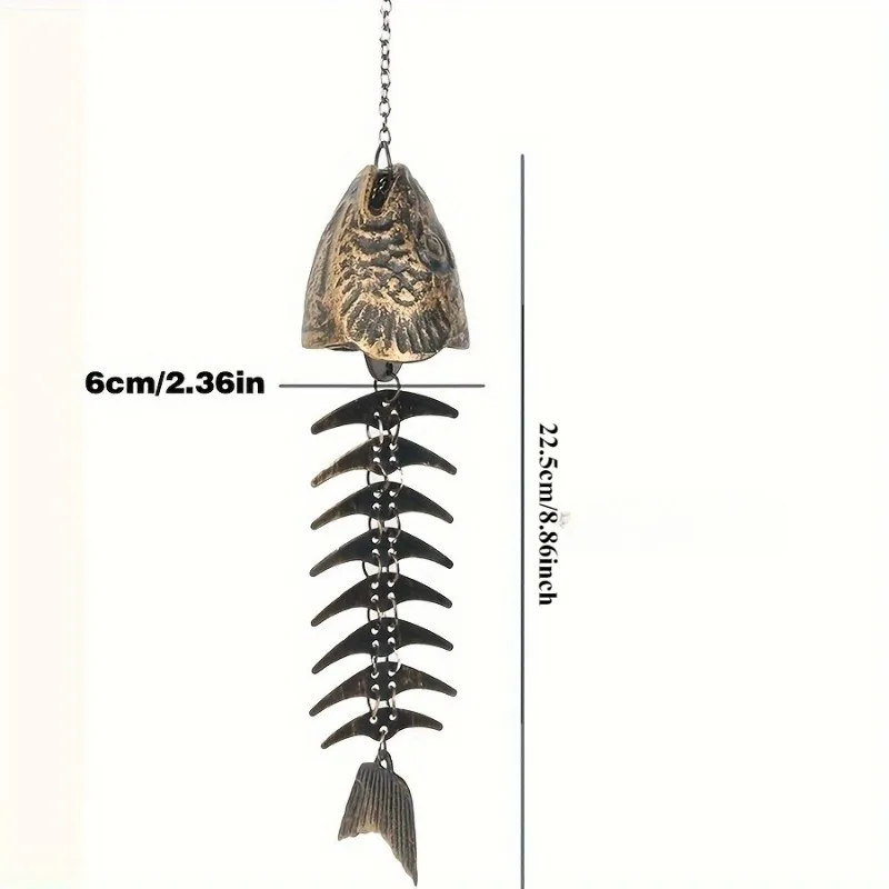 1Pc Christmas Metal Fish Bone Wind Chime, Hanging Iron Art Wind Chime for Patio Lawn Garden Porch Festival Gift for Friends