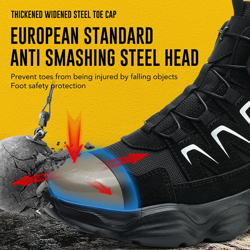 All Seasons Steel Toe Work Footwear for Men Women Impact Resistant Steel Toe Cap Sneakers Boots Lightweight Comfortable Industrial Safety Shoes Wear Resistant Durable for Construction Labor Daily Use Full Sizes Perfect Labor Day Father’s Day Gift