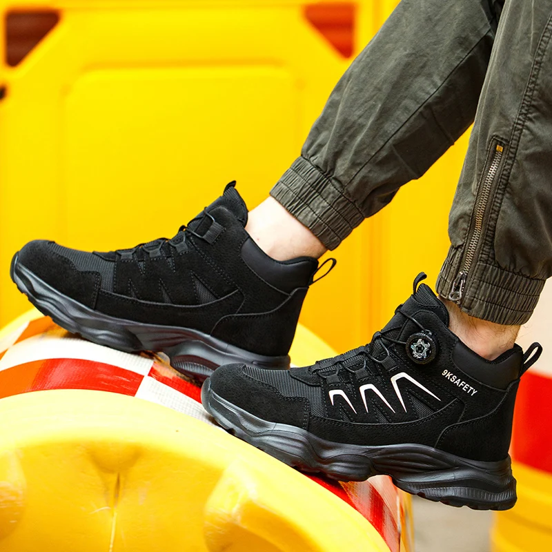 All Seasons Steel Toe Work Footwear for Men Women Impact Resistant Steel Toe Cap Sneakers Boots Lightweight Comfortable Industrial Safety Shoes Wear Resistant Durable for Construction Labor Daily Use Full Sizes Perfect Labor Day Father’s Day Gift