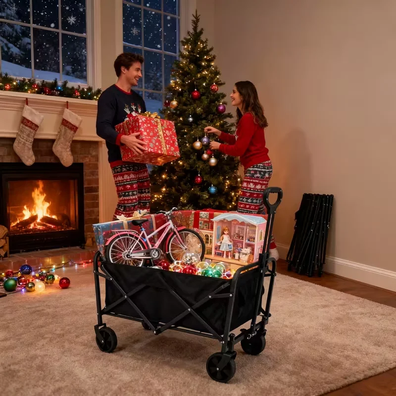 Black Heavy Duty Folding Utility Cart 380LBS Capacity Multifunctional Kitchen Wagon for Home Yard Shopping Gardening Outdoor Equipment Handling