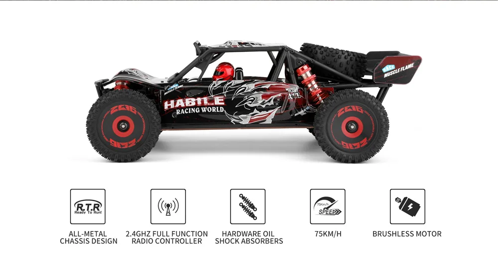 WLtoys 124016 Brushless RC Car 75km/h High Speed Remote Control Crawler 2.4G 4WD Off-Road Drift Climbing Racing Vehicle Model Toys