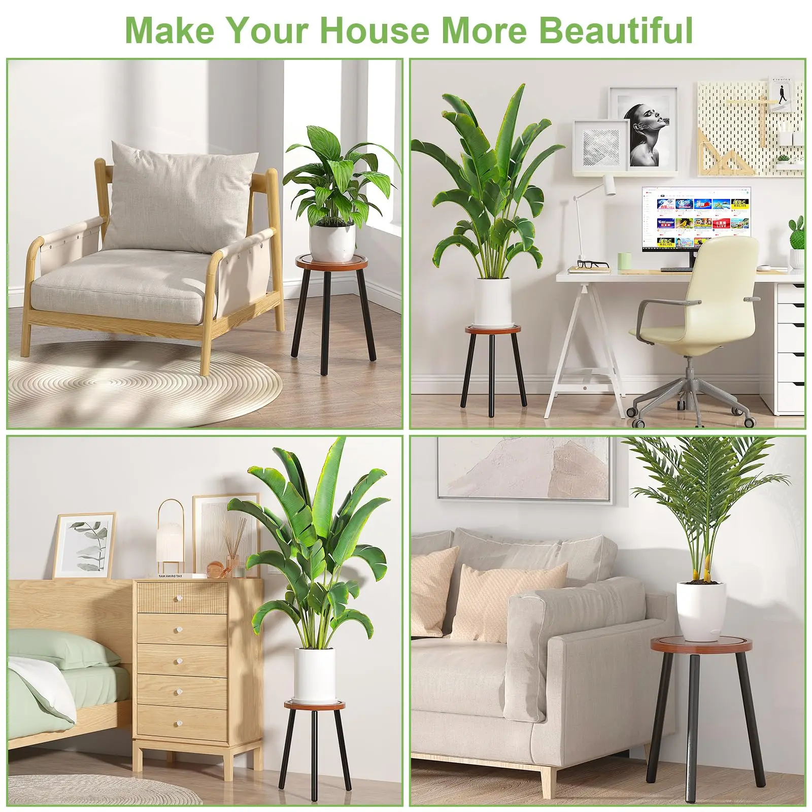 2-Pack Wood Plant Stands Indoor, 16.7" Tall Plant Stand Outdoor Mid-Century Plant Stool, Single Plant Table Modern Small Round Side/End Table for Living Room, Balcony, Office(Brown)