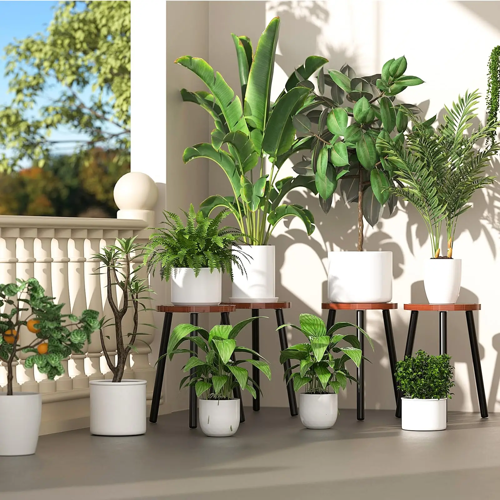 2-Pack Wood Plant Stands Indoor, 16.7" Tall Plant Stand Outdoor Mid-Century Plant Stool, Single Plant Table Modern Small Round Side/End Table for Living Room, Balcony, Office(Brown)