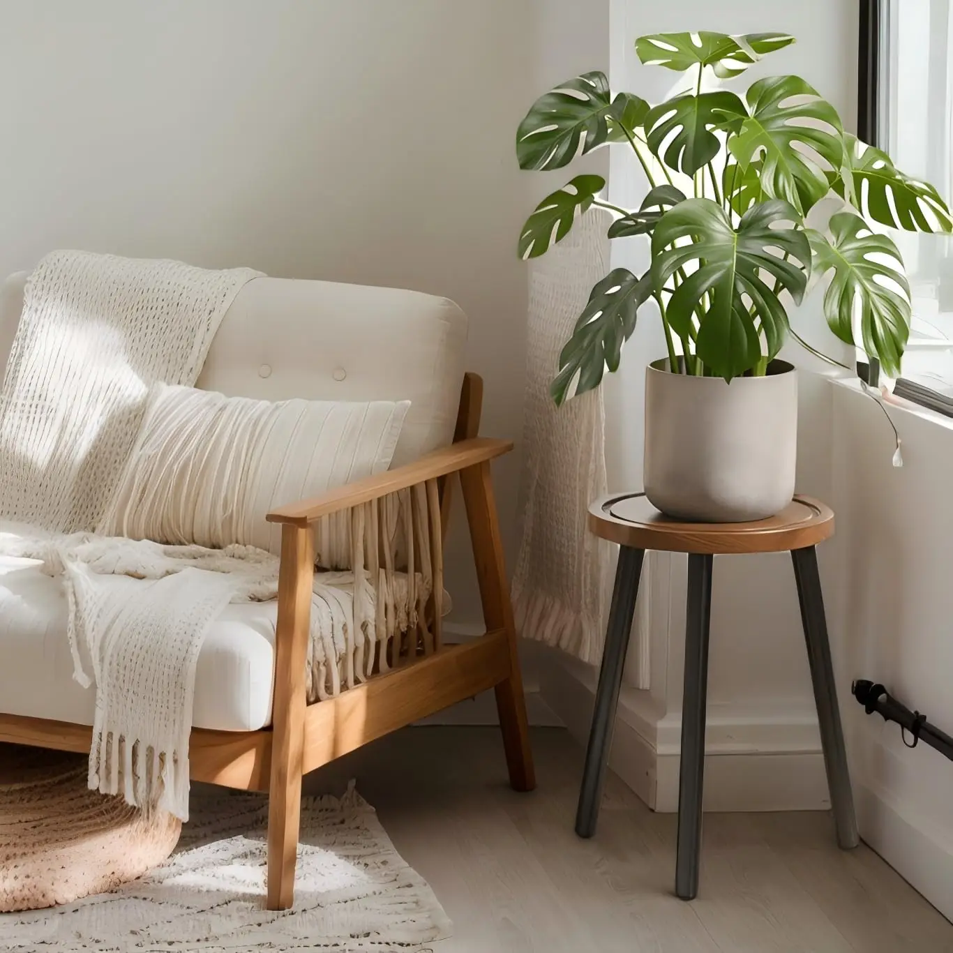2-Pack Wood Plant Stands Indoor, 16.7" Tall Plant Stand Outdoor Mid-Century Plant Stool, Single Plant Table Modern Small Round Side/End Table for Living Room, Balcony, Office(Brown)