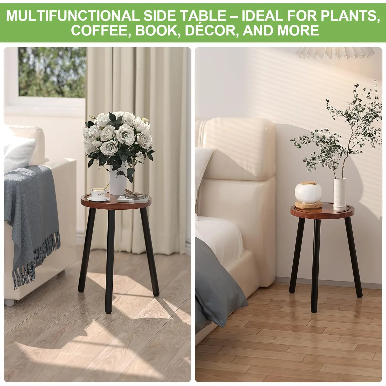 2-Pack Wood Plant Stands Indoor, 16.7" Tall Plant Stand Outdoor Mid-Century Plant Stool, Single Plant Table Modern Small Round Side/End Table for Living Room, Balcony, Office(Brown)