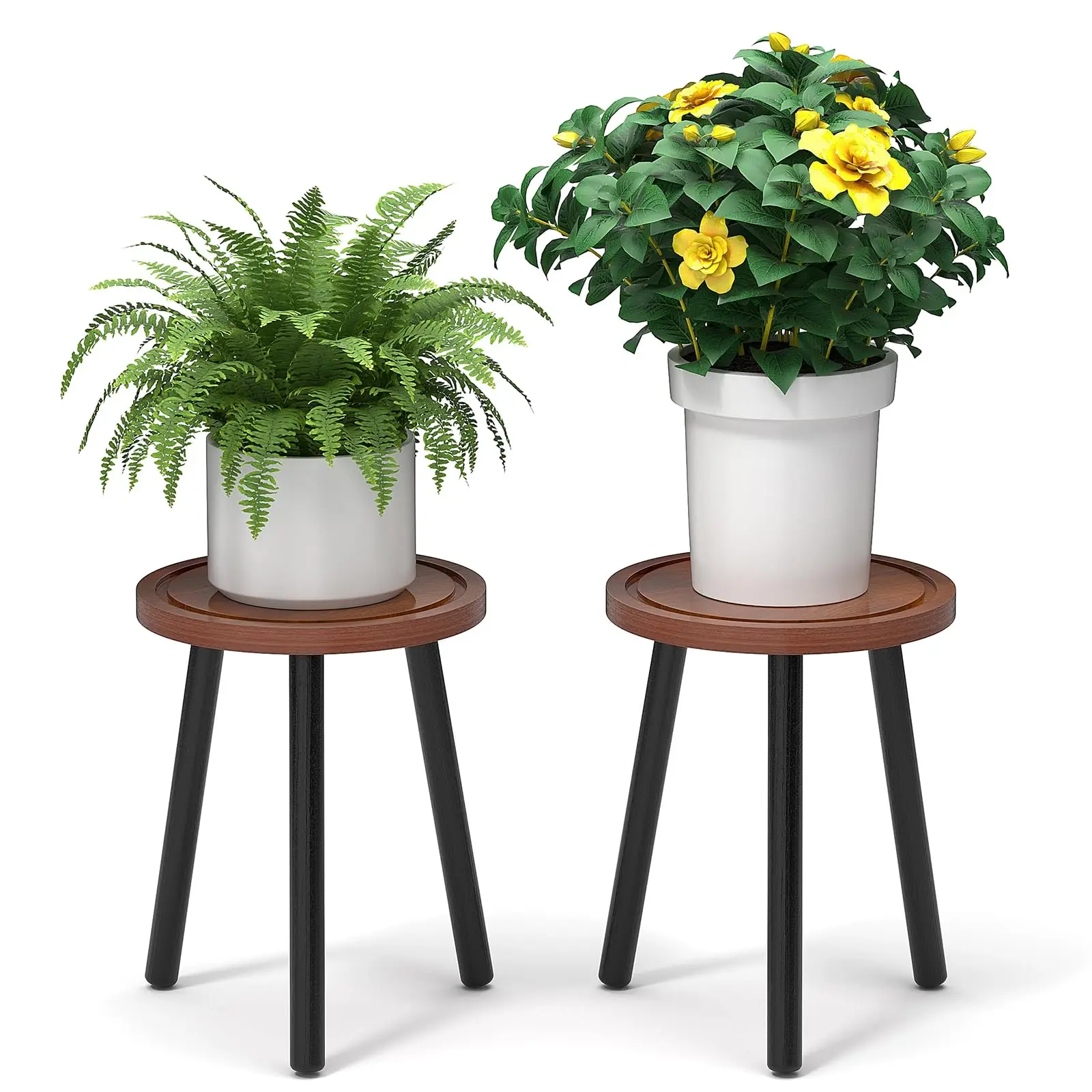 2-Pack Wood Plant Stands Indoor, 16.7" Tall Plant Stand Outdoor Mid-Century Plant Stool, Single Plant Table Modern Small Round Side/End Table for Living Room, Balcony, Office(Brown)