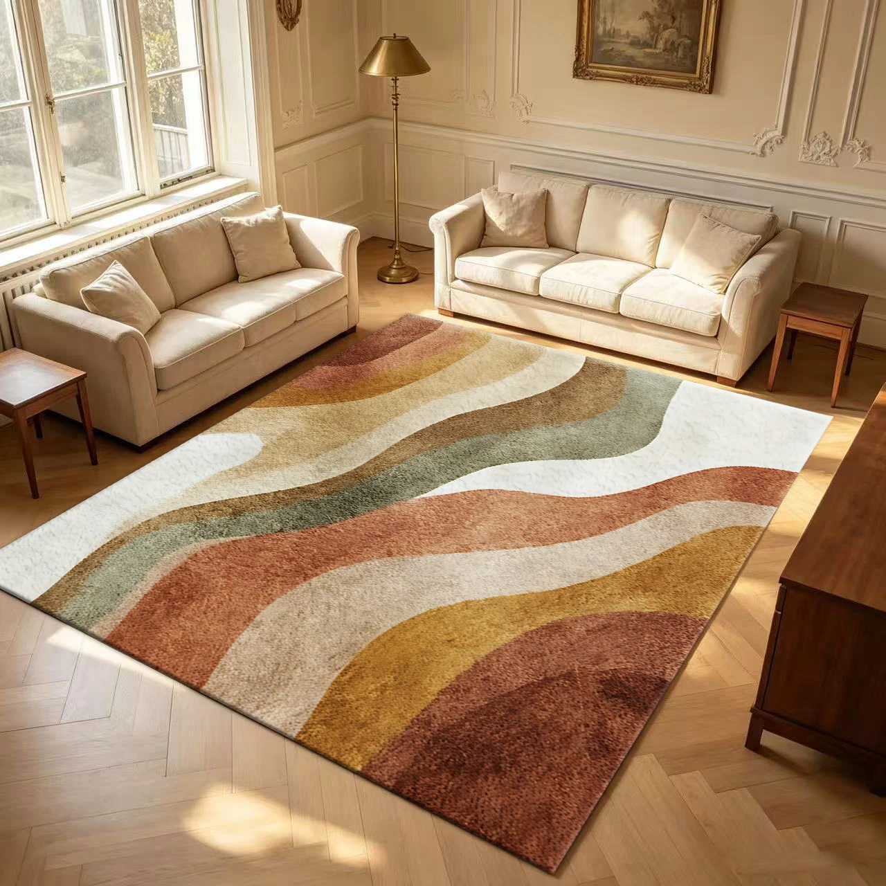 Earthy Tone Retro Wave Abstract Pattern Carpet