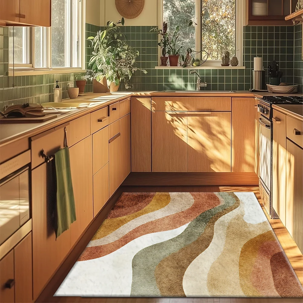 Earthy Tone Retro Wave Abstract Pattern Carpet