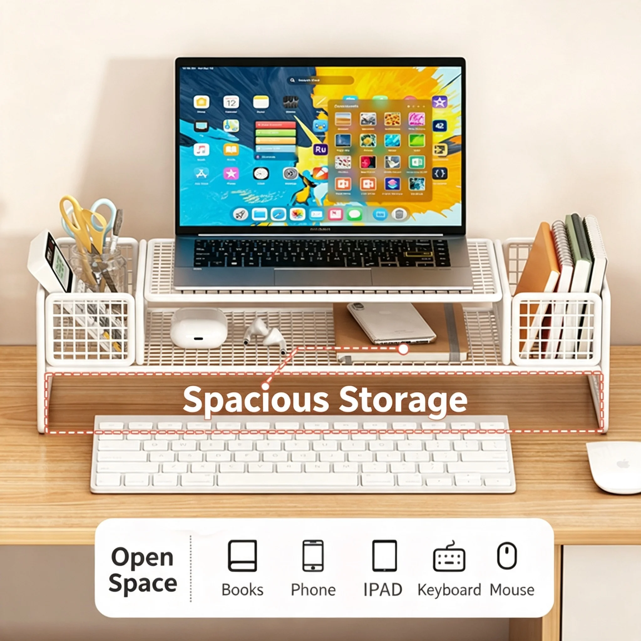 Multifunctional Computer Monitor Riser Desktop Storage Stand Desk Organizer Shelf Laptop Elevating Holder for Home Office Desktop Keyboard Storage