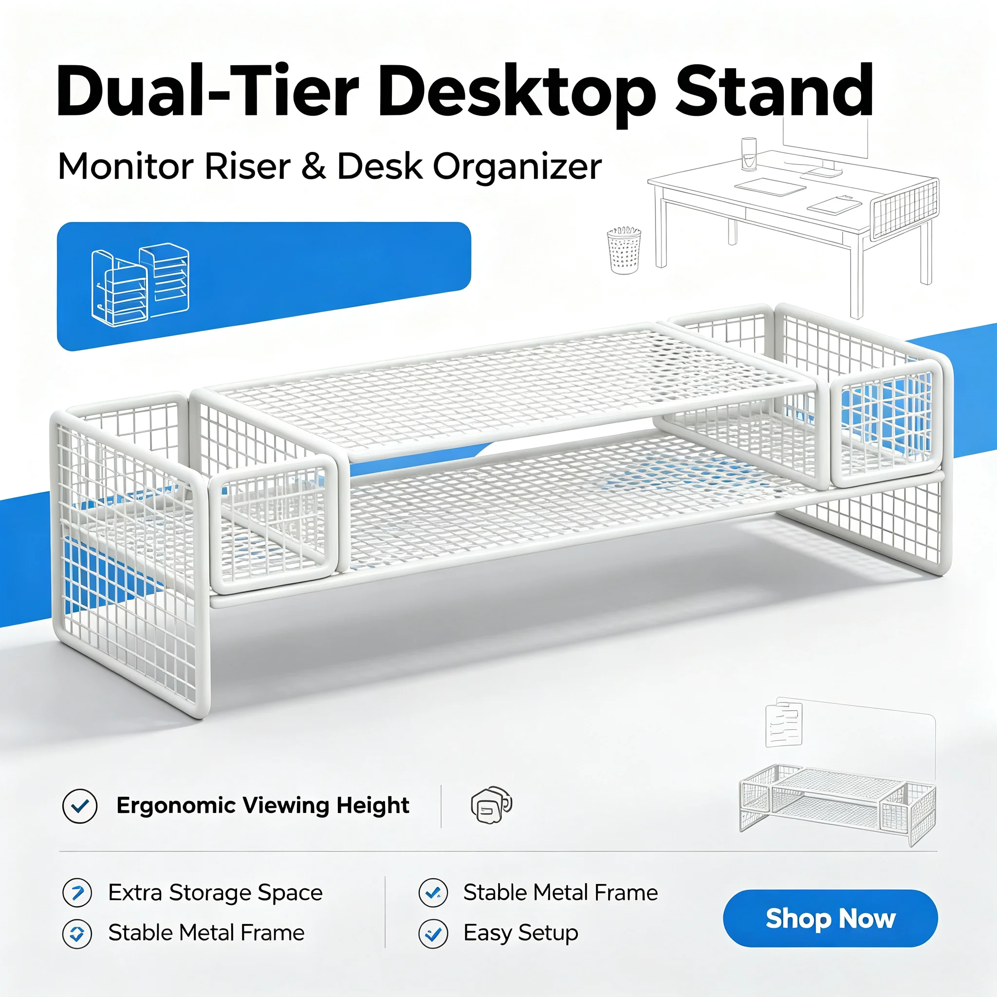 Multifunctional Computer Monitor Riser Desktop Storage Stand Desk Organizer Shelf Laptop Elevating Holder for Home Office Desktop Keyboard Storage