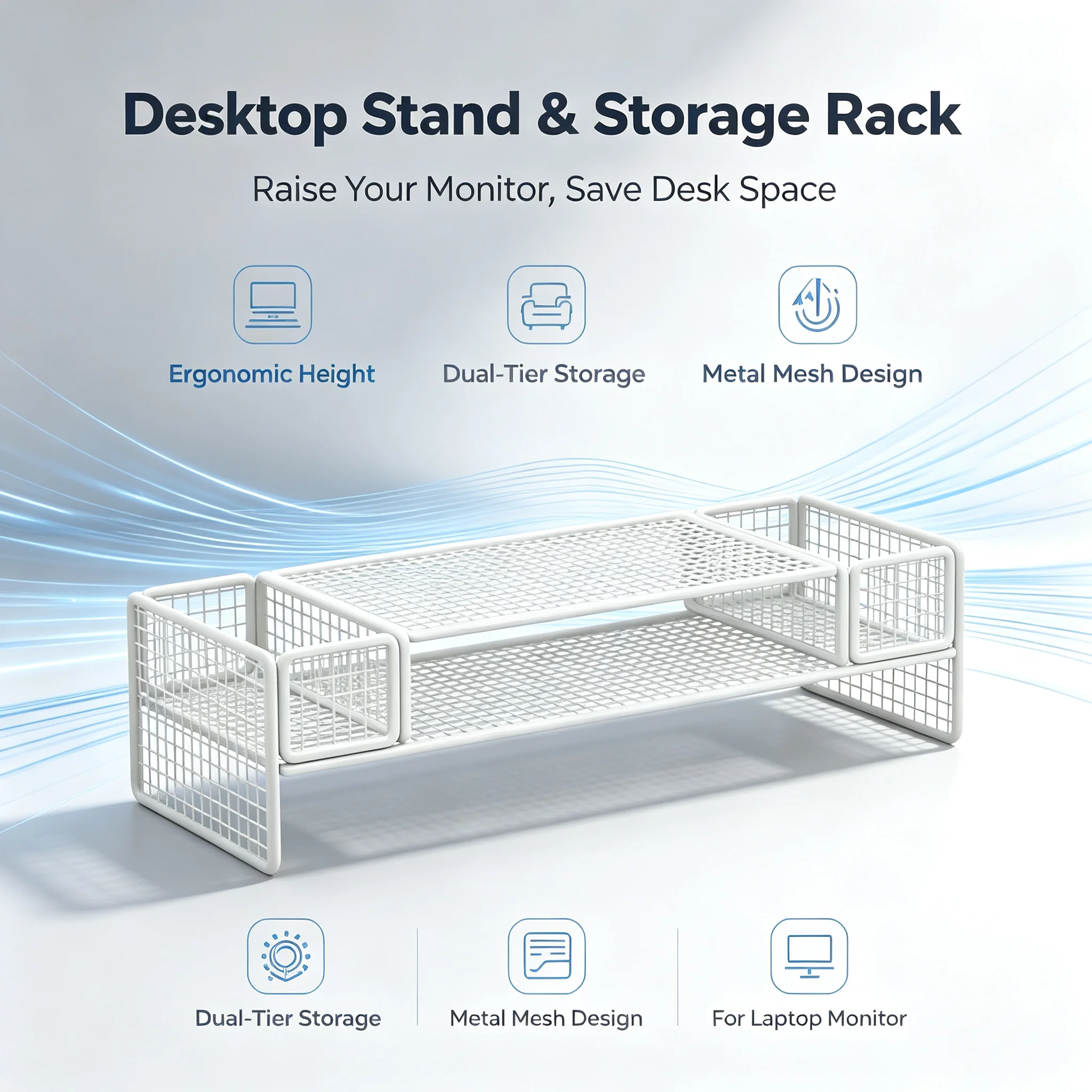 Multifunctional Computer Monitor Riser Desktop Storage Stand Desk Organizer Shelf Laptop Elevating Holder for Home Office Desktop Keyboard Storage