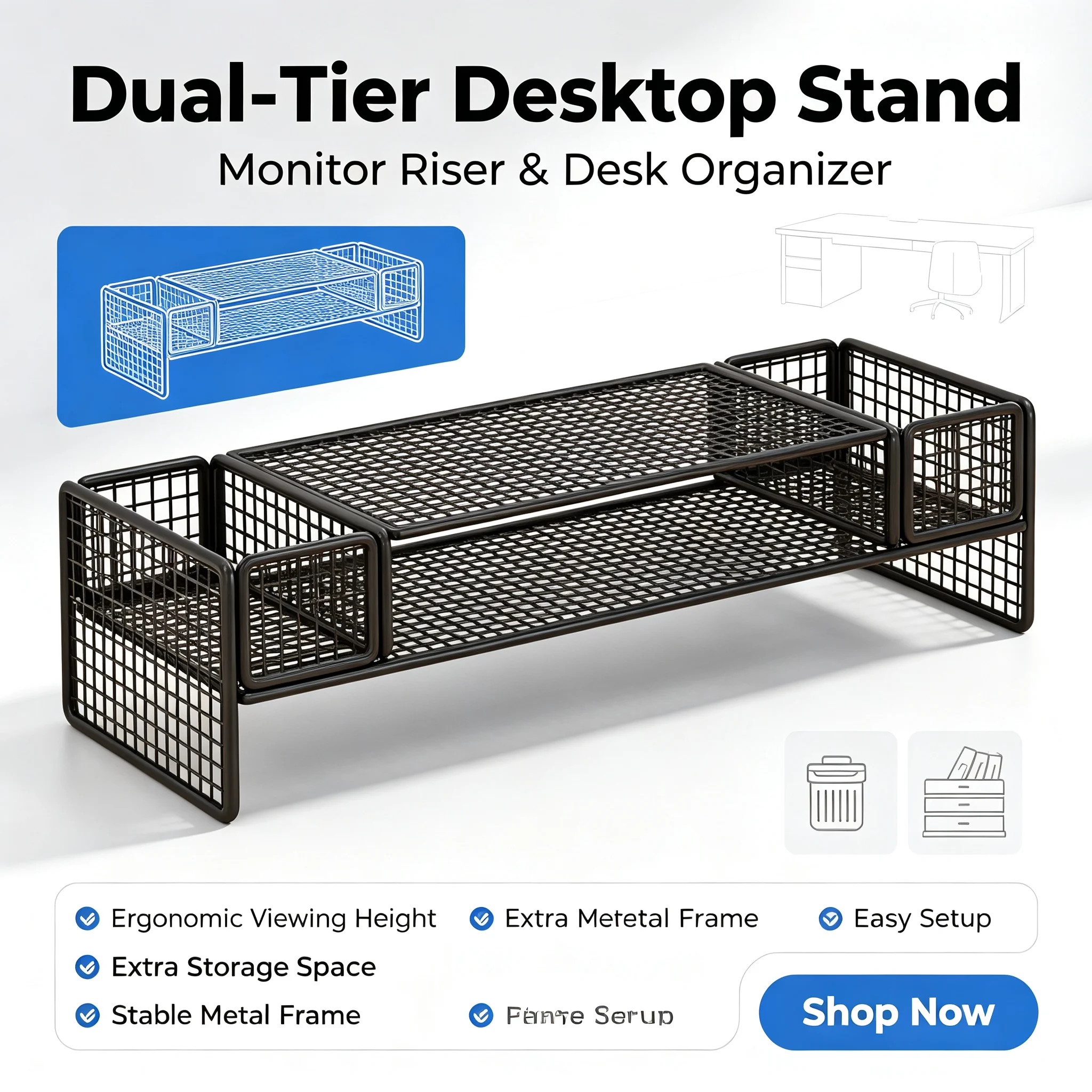 Multifunctional Computer Monitor Riser Desktop Storage Stand Desk Organizer Shelf Laptop Elevating Holder for Home Office Desktop Keyboard Storage
