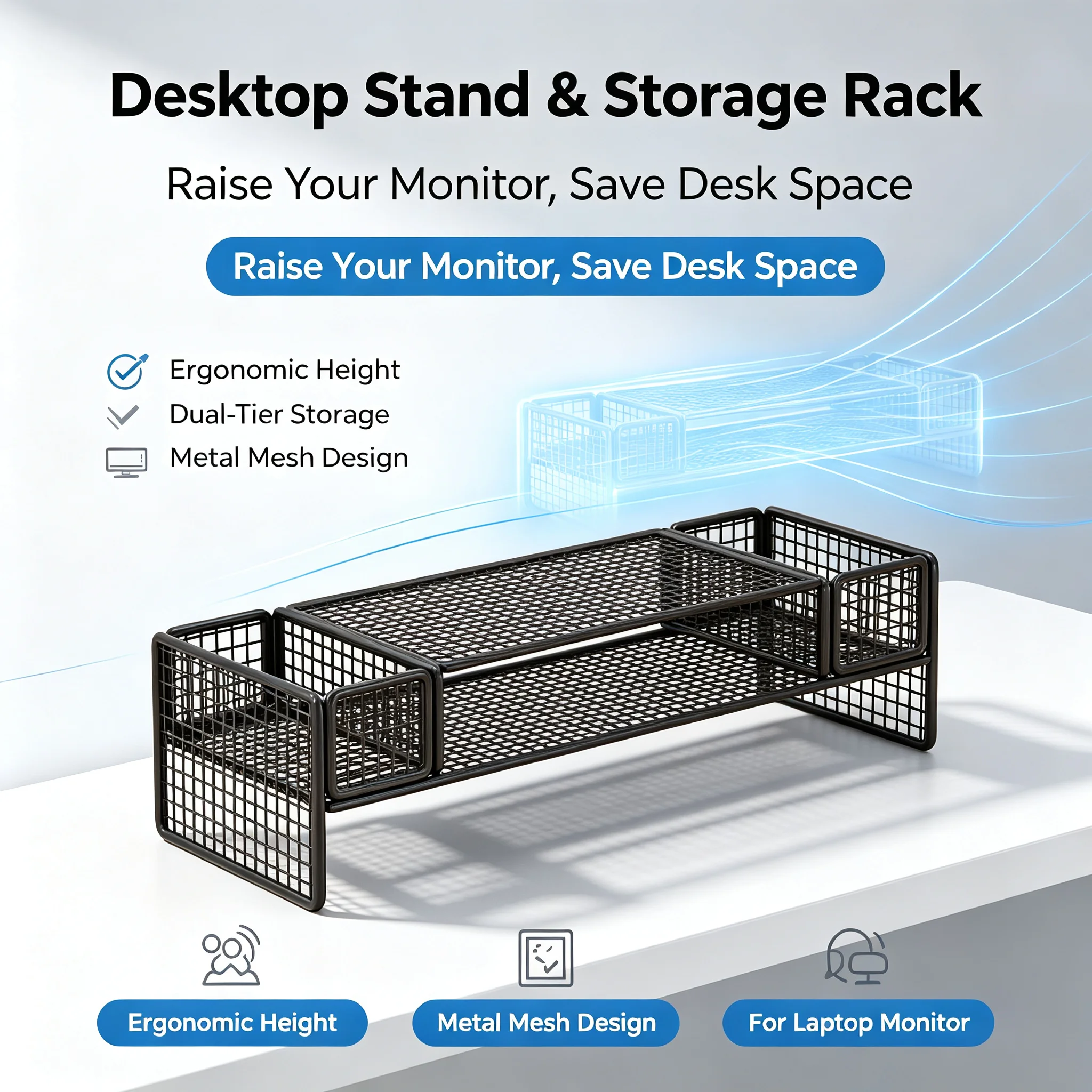 Multifunctional Computer Monitor Riser Desktop Storage Stand Desk Organizer Shelf Laptop Elevating Holder for Home Office Desktop Keyboard Storage