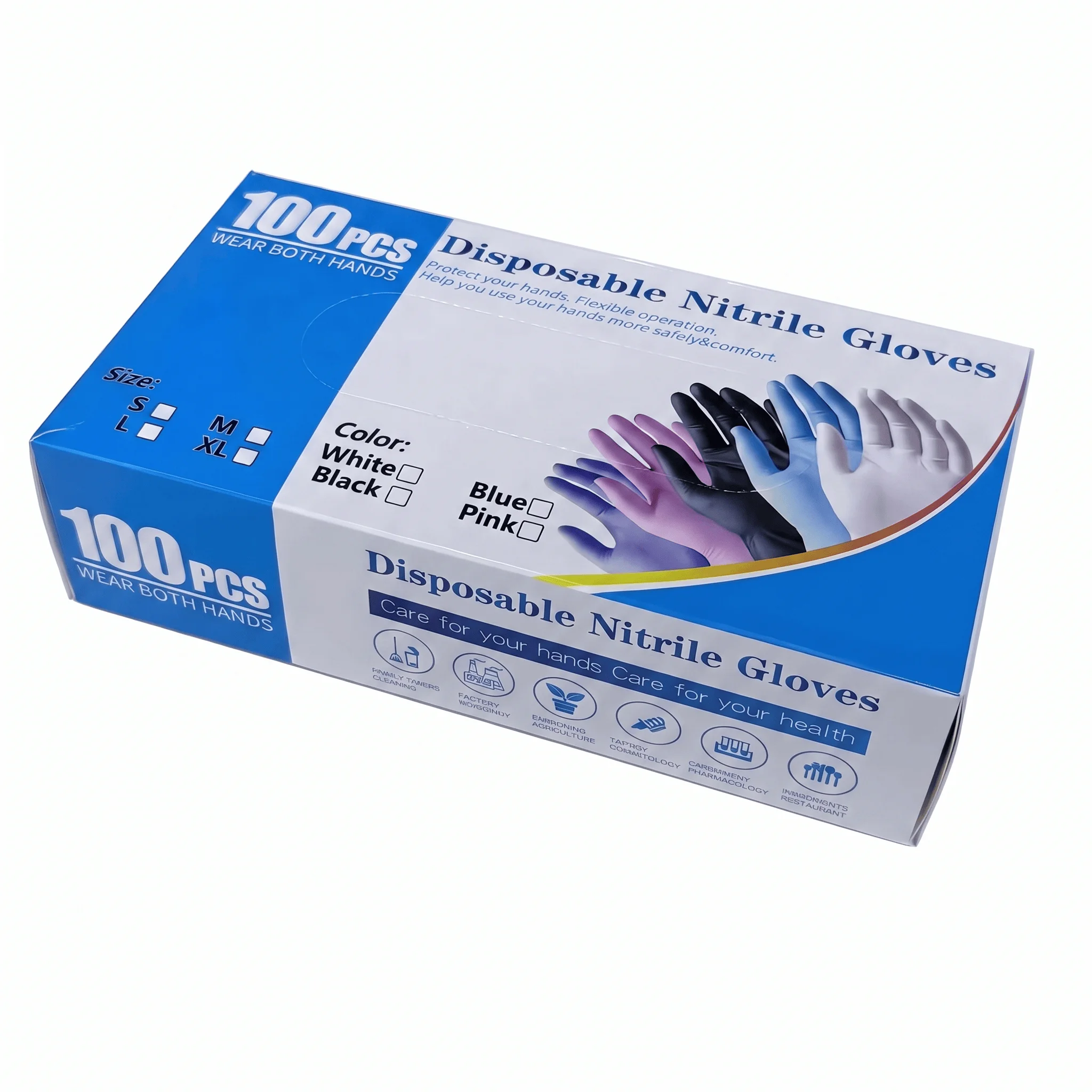 Disposable Nitrile Blend Gloves 20/100pcs, Powder‑Free Latex‑Free Textured Grip Protective Gloves, Multi‑Purpose Work Gloves Blue Black Pink White for Kitchen Cleaning Tattoo Household Industrial