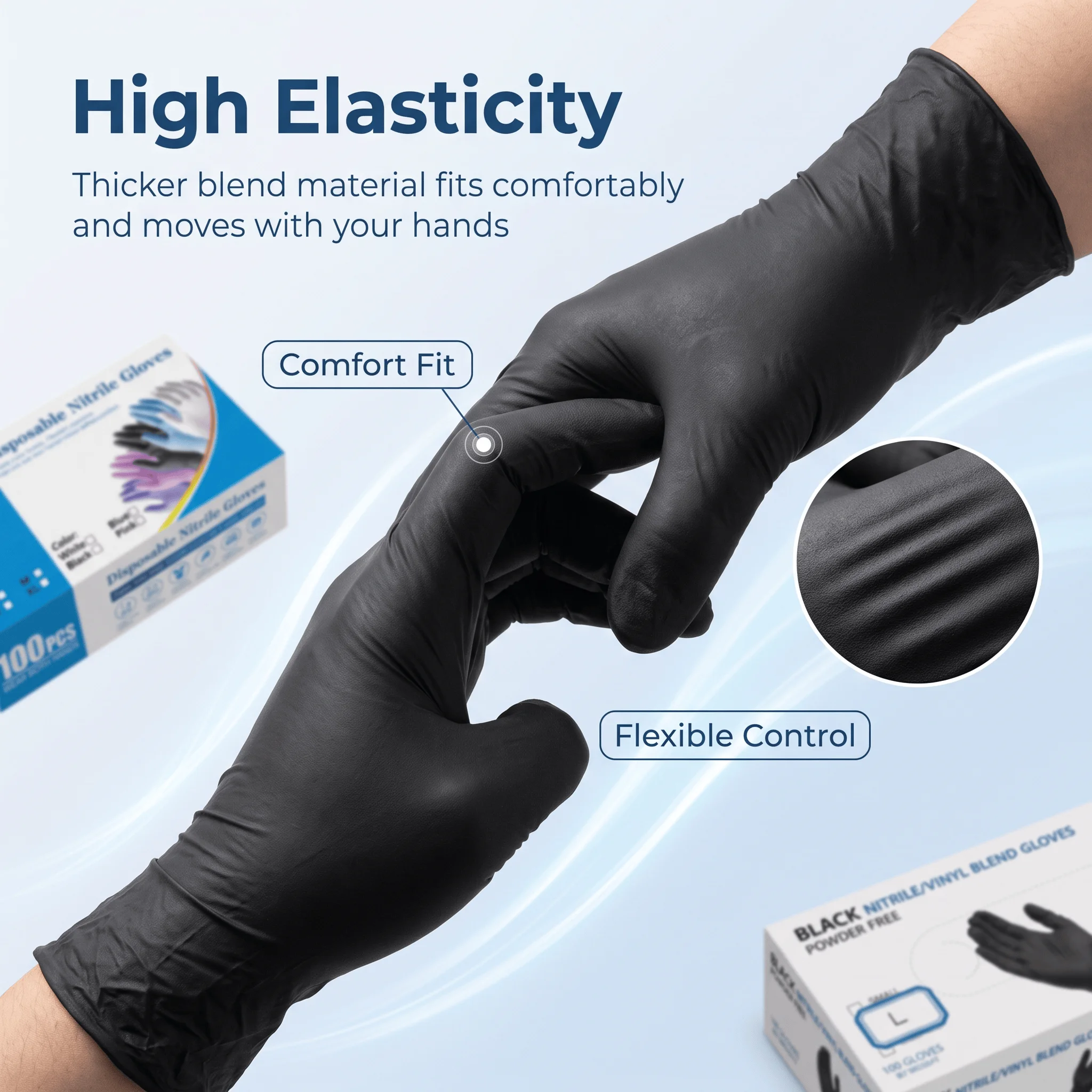 Disposable Nitrile Blend Gloves 20/100pcs, Powder‑Free Latex‑Free Textured Grip Protective Gloves, Multi‑Purpose Work Gloves Blue Black Pink White for Kitchen Cleaning Tattoo Household Industrial