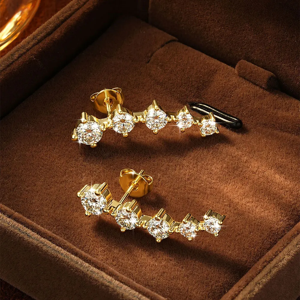 OXTAO Sparkling Moissanite Crawler Stud Earrings D VVS1 for Women Girl 14K Gold Filled Lab Imitation Diamond 2.4ct Earrings Jewelry Accessories Valentine Anniversary Day Birthday Gifts