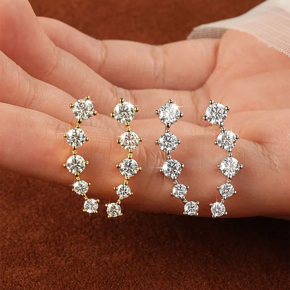 OXTAO Sparkling Moissanite Crawler Stud Earrings D VVS1 for Women Girl 14K Gold Filled Lab Imitation Diamond 2.4ct Earrings Jewelry Accessories Valentine Anniversary Day Birthday Gifts
