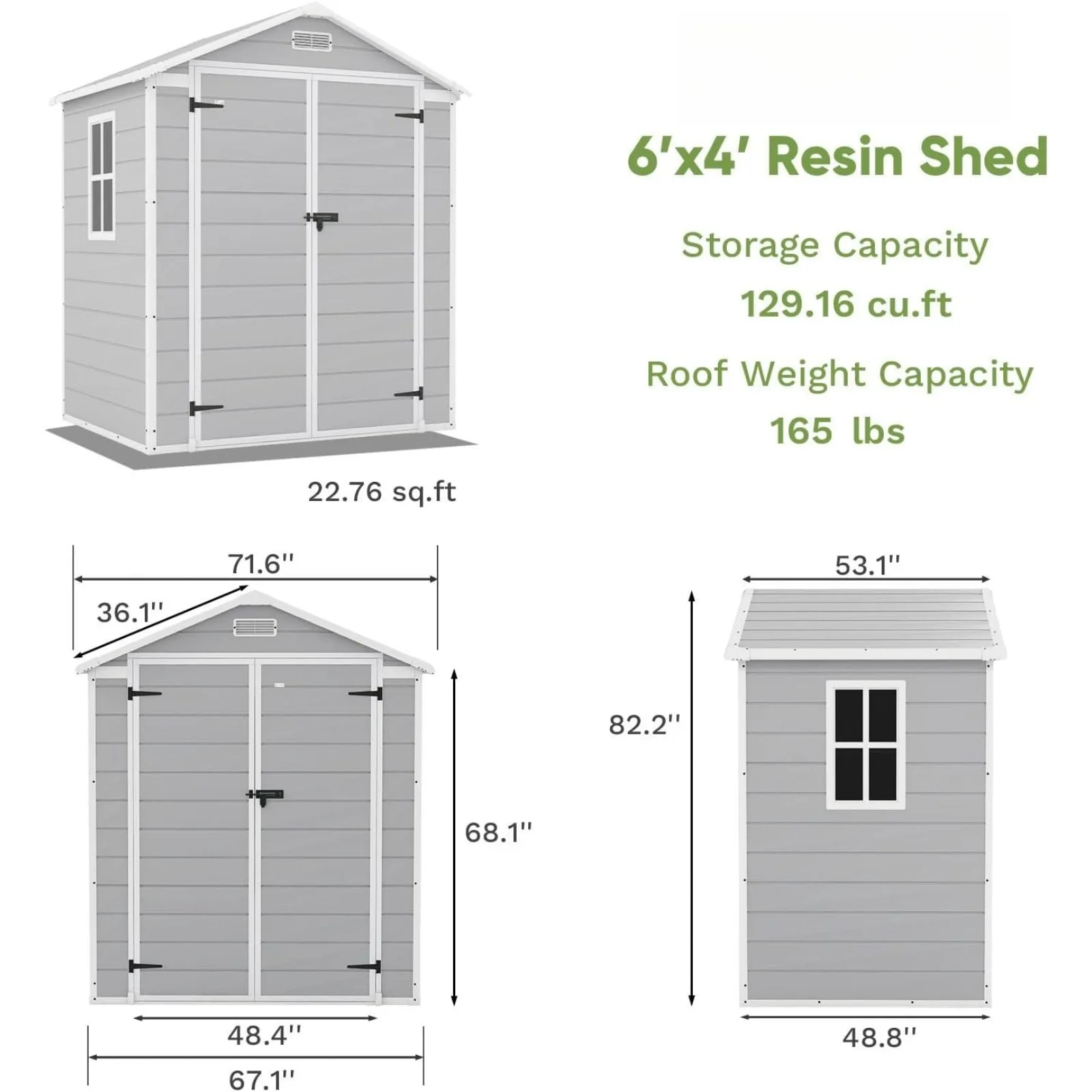 Resin Outdoor Storage Shed with Floor, Light Gray | Plastic Outside Sheds with Window, Garden Tool Shed with Lockable Door, For Patio Storage, Backyard