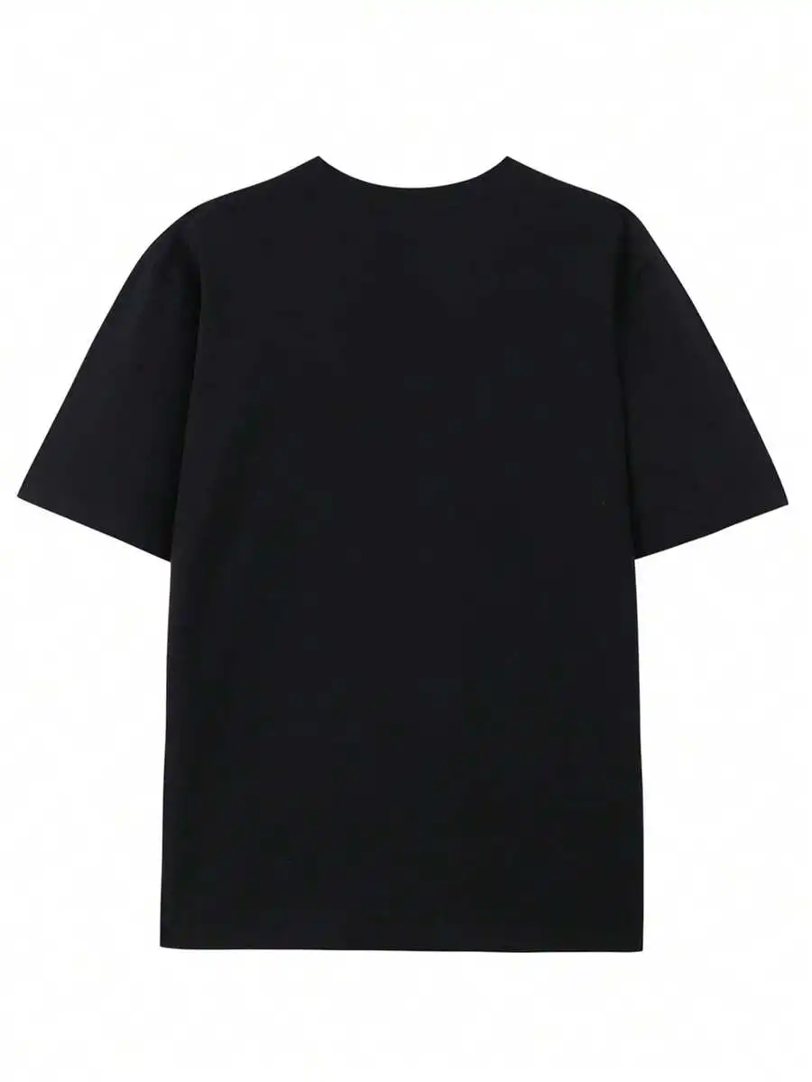 Unisex Casual Loose T‑Shirt Navy Short Sleeve Top Cute Oriental Tiger Embroidery Kawaii Animal Soft Grunge Daily Wear Tees