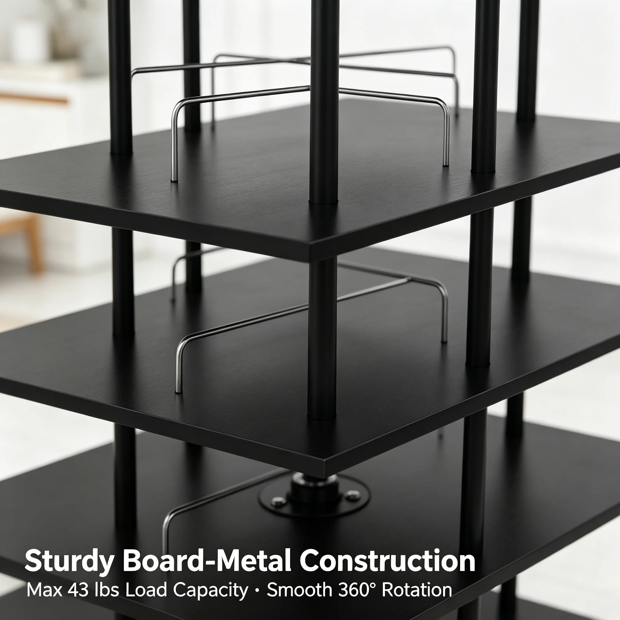 6-Tier Rotating Shoe Storage Rack 360° Swivel, Large Capacity 6-Shelf Shoe Organizer with 22.44" Square Base, 43 lbs Load for Entryway Bedroom Closet, Black