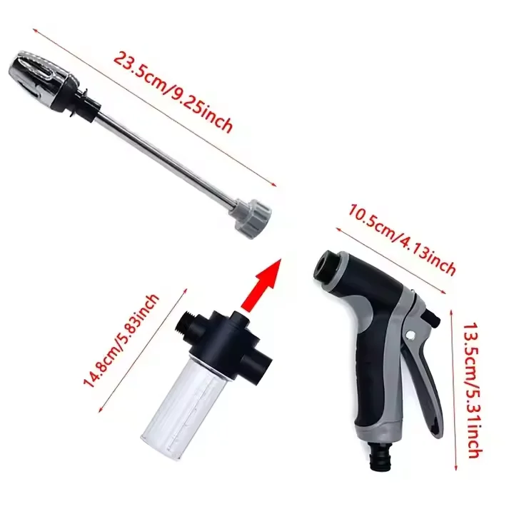 High‑Pressure Car Washing Water Gun with Long Handle Foam Kettle, Metal Joint Car Wash Sprayer Nozzle for RV External Cleaning Garden Water Hose Shower Watering