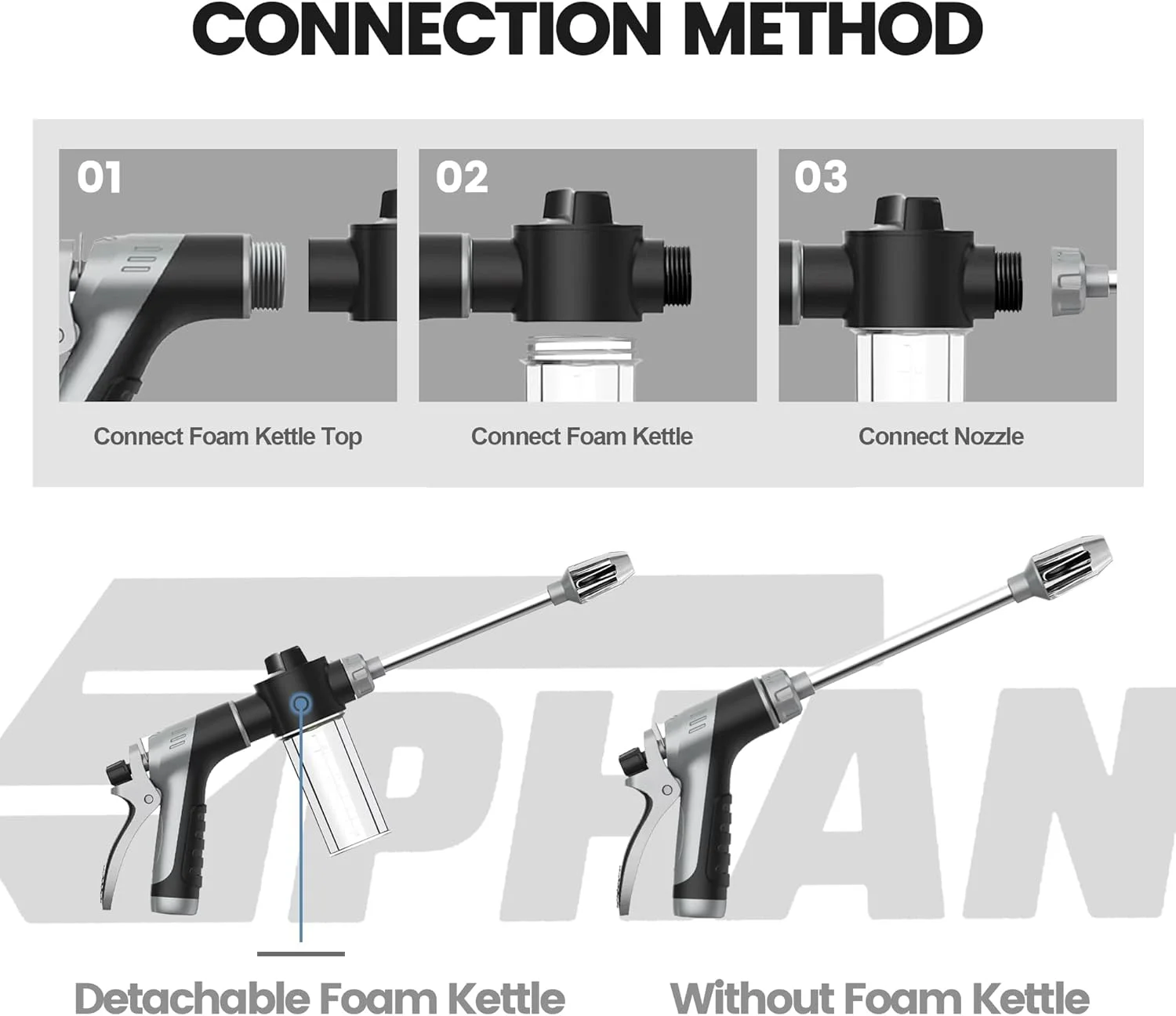 High‑Pressure Car Washing Water Gun with Long Handle Foam Kettle, Metal Joint Car Wash Sprayer Nozzle for RV External Cleaning Garden Water Hose Shower Watering