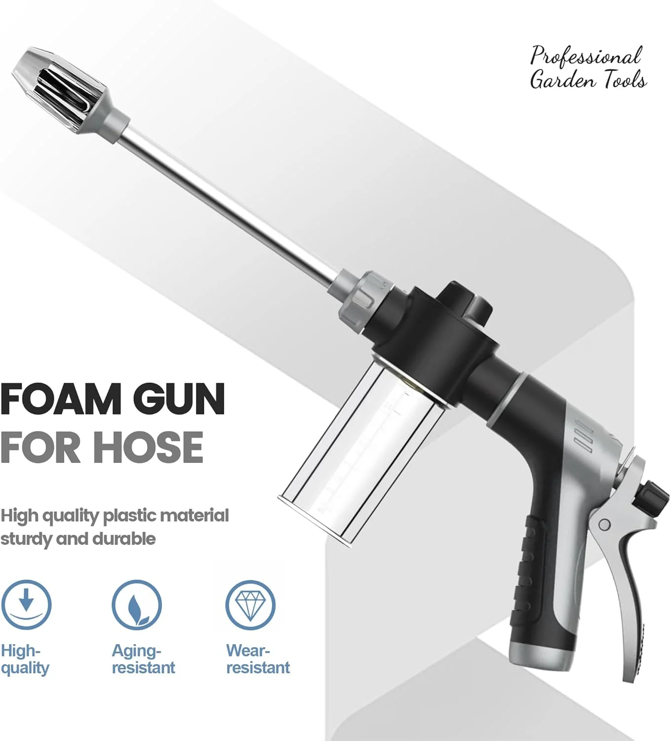 High‑Pressure Car Washing Water Gun with Long Handle Foam Kettle, Metal Joint Car Wash Sprayer Nozzle for RV External Cleaning Garden Water Hose Shower Watering