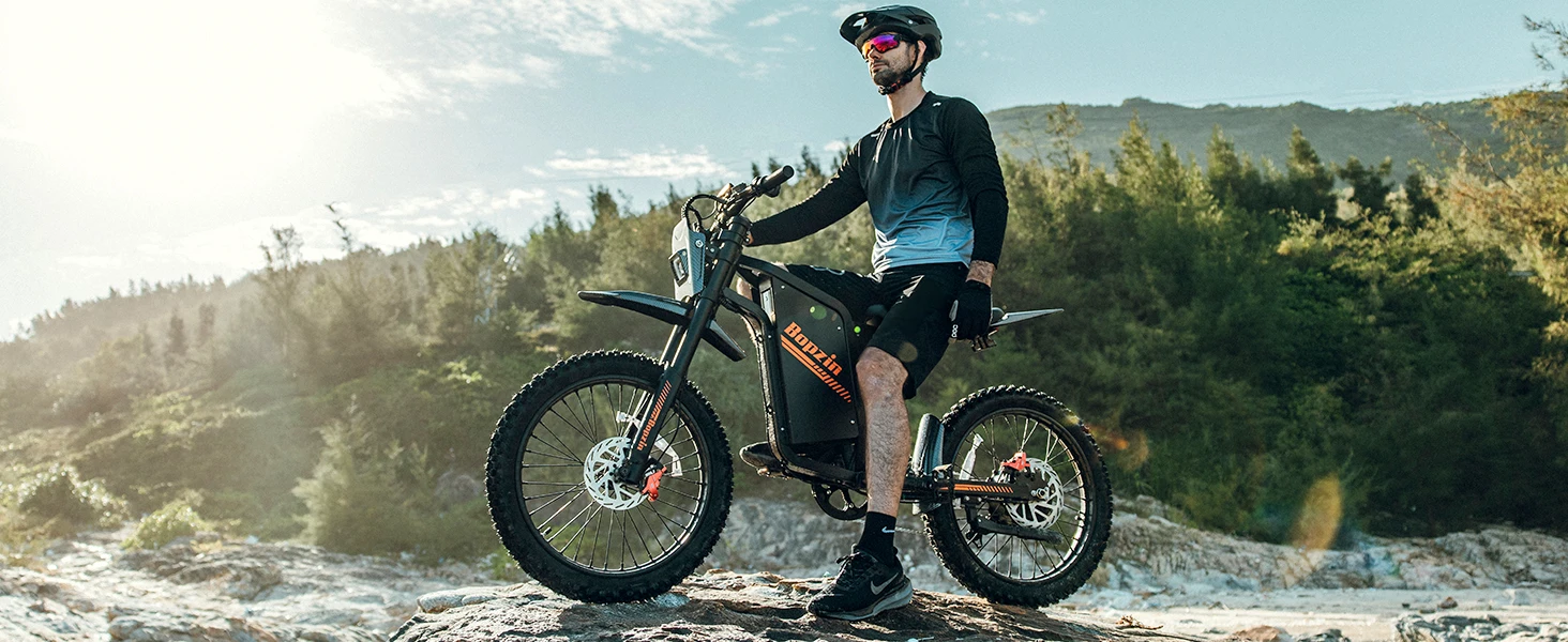 Bopzin Peak 3000W Q8 Electric Dirt Bike for Adults 45MPH 25โโ Fat Tire Battery 60V 35AH Off-Road Mountain Bike