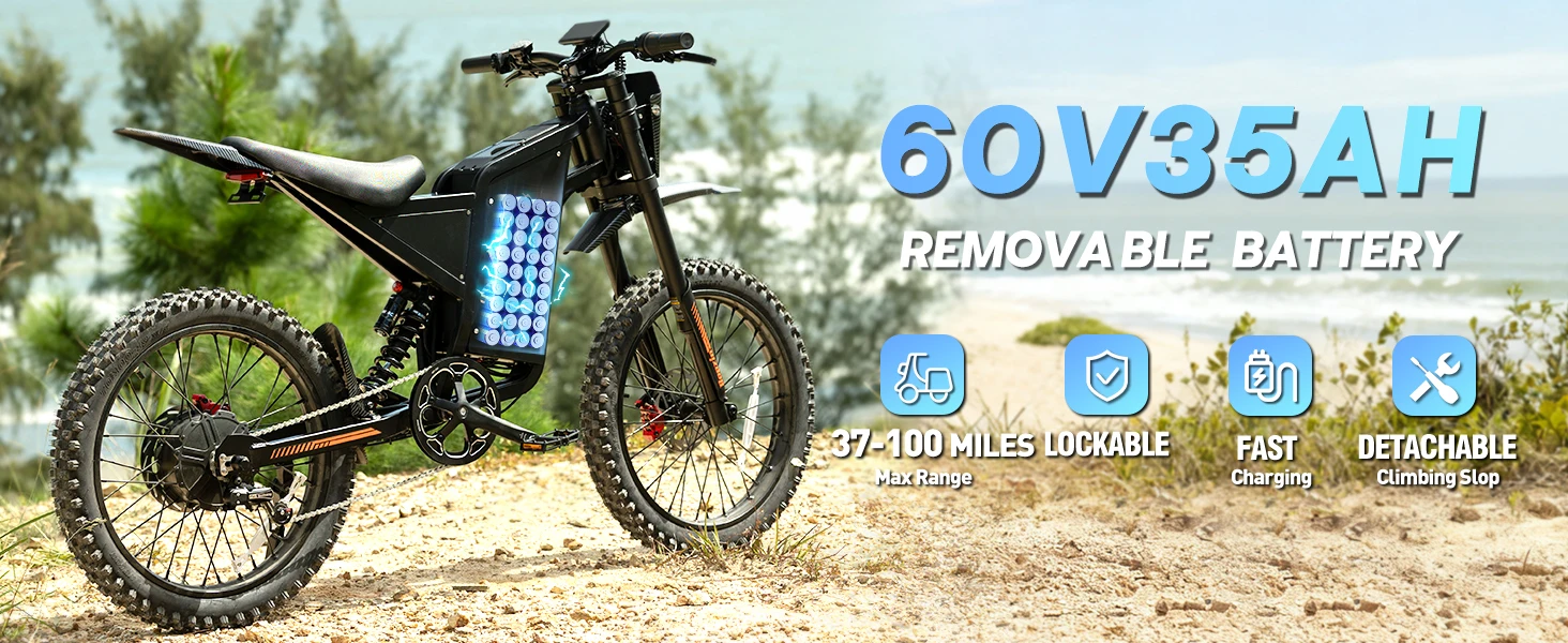Bopzin Peak 3000W Q8 Electric Dirt Bike for Adults 45MPH 25โโ Fat Tire Battery 60V 35AH Off-Road Mountain Bike