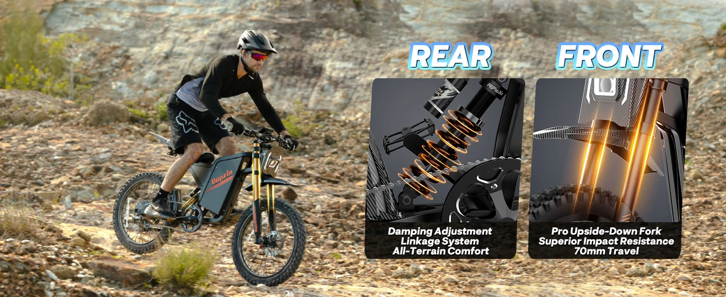 Bopzin Peak 3000W Q8 Electric Dirt Bike for Adults 45MPH 25โโ Fat Tire Battery 60V 35AH Off-Road Mountain Bike