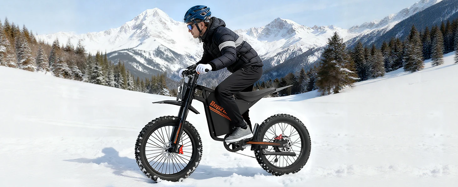 Bopzin Peak 3000W Q8 Electric Dirt Bike for Adults 45MPH 25โโ Fat Tire Battery 60V 35AH Off-Road Mountain Bike