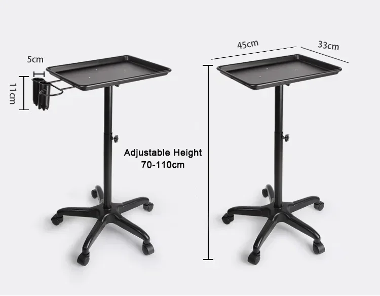 Salon Hairdressing Trolley Cart Adjustable Height Rolling Beauty Tray Stand with Wheels for Barber Shop Hair Styling Tool Storage