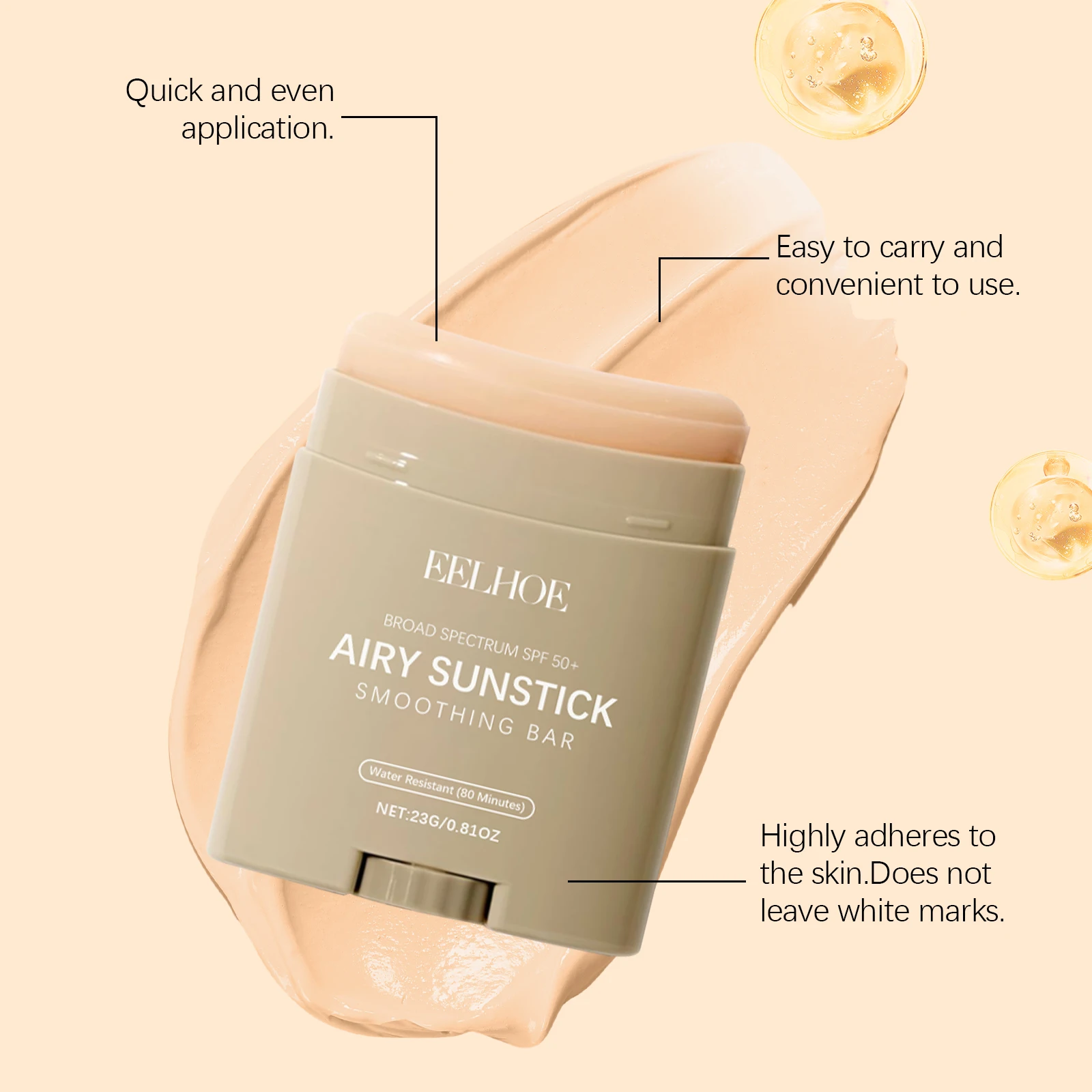 EELHOE 23g Moisturize Airy Sunstick SPF50+ Anti-UV Long-lasting Protector High Coverage Matte Natural Sunscreen Cream Skin Care