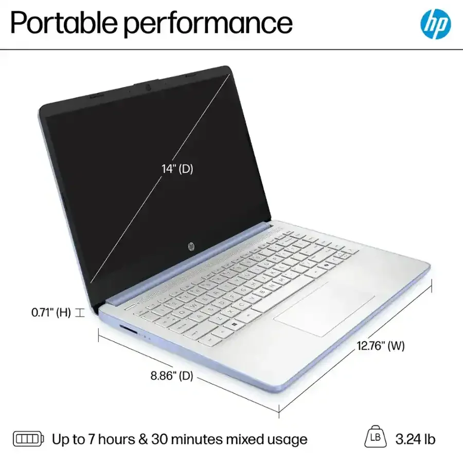 HP 14" HD LED Ultra Light Laptop with 1-Year Microsoft 365,Intel Processor N150,Up to 16GB RAM,384GB Storage (128GB UFS+256GB SD Card),Windows 11 S