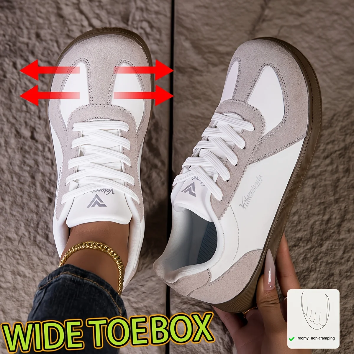 2026 New Women Wide Toe Box Retro Sneakers Soft Flat Gum Sole Lace Up Casual Trainers Ladies Lightweight Comfort Walking Shoes Fashion Color Matching Low Top Vintage German Trainer Daily Outdoor Shopping Street Footwear Plus Size 35-43 Non Slip Breathable