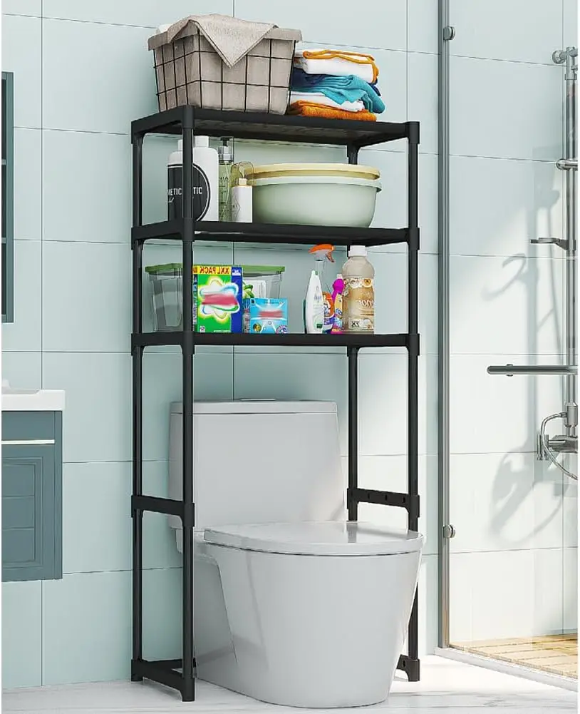 Bathroom Storage Rack Over The Toilet Shelf 3 Tier Space Saver Organizer Multi-Functional Wall Hanging Toilet Storage Rack