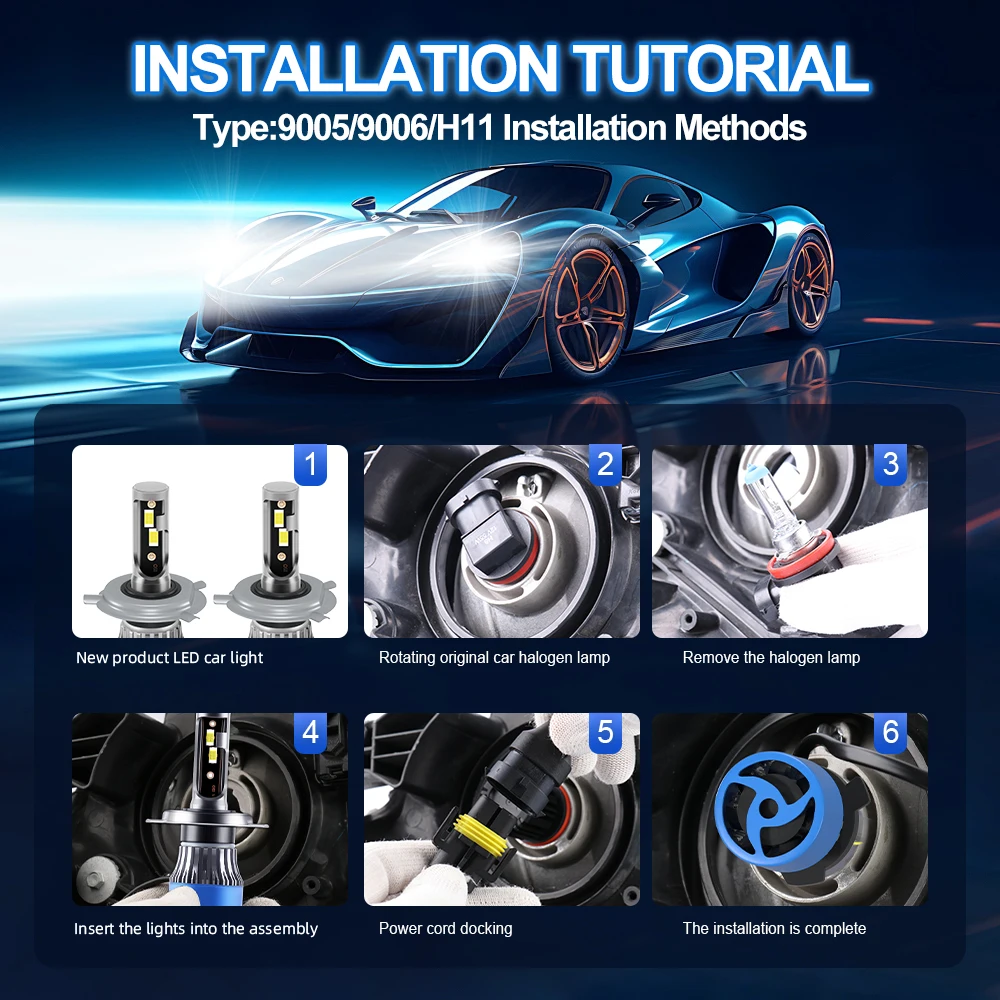 Roadsun H4 Hi&Lo Beam LED Headlight Bulbs 120W 22000LM CANBUS Super Bright 9003 LED Car Headlamps 6000K DC12V 3570 CSP Chips Auto Light Bulbs Universal Fit for Car Motors
