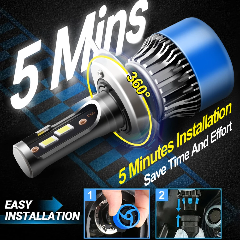Roadsun H4 Hi&Lo Beam LED Headlight Bulbs 120W 22000LM CANBUS Super Bright 9003 LED Car Headlamps 6000K DC12V 3570 CSP Chips Auto Light Bulbs Universal Fit for Car Motors