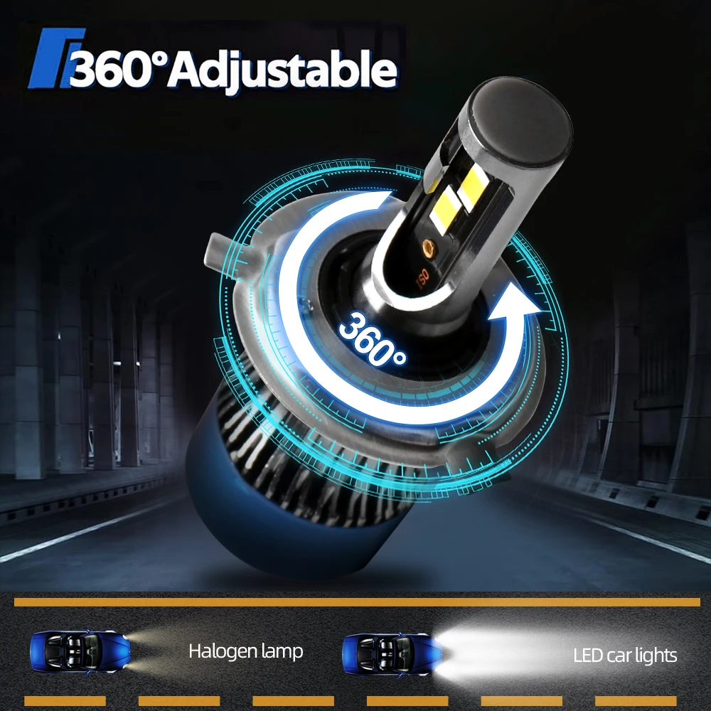 Roadsun H4 Hi&Lo Beam LED Headlight Bulbs 120W 22000LM CANBUS Super Bright 9003 LED Car Headlamps 6000K DC12V 3570 CSP Chips Auto Light Bulbs Universal Fit for Car Motors