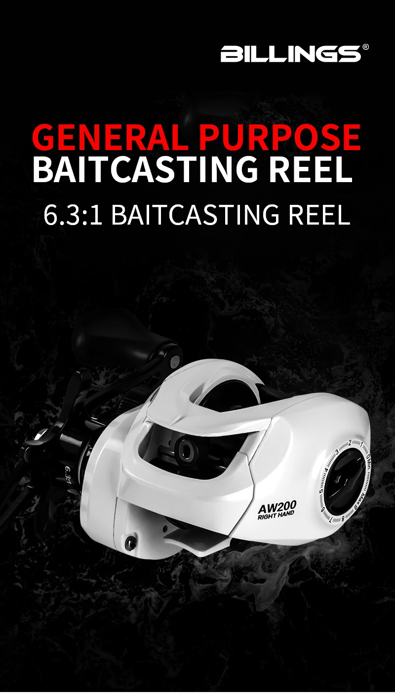 BILLINGS Baitcasting Reel 8KG Max Drag 6.3:1 Gear Ratio Magnetic Brake System Baitcaster Fishing Reel, Freshwater & Saltwater Casting Reel for Fishing