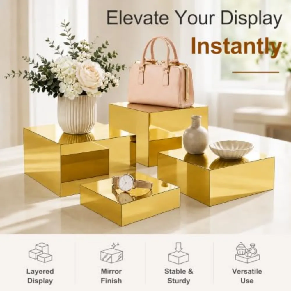 4Pcs Acrylic Display Stands Gold Food Risers for Buffet Table Clear Plastic Cake Stand Holder for Wedding Party Decor