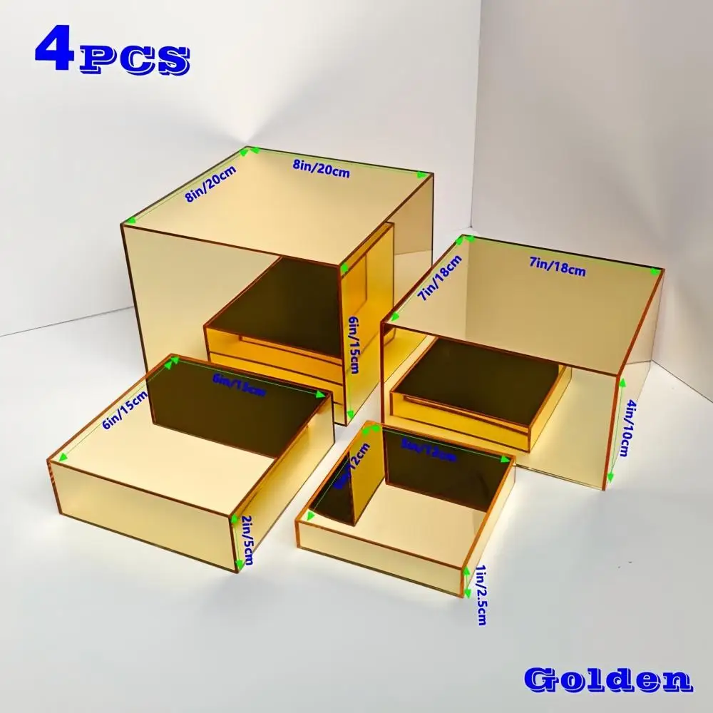 4Pcs Acrylic Display Stands Gold Food Risers for Buffet Table Clear Plastic Cake Stand Holder for Wedding Party Decor