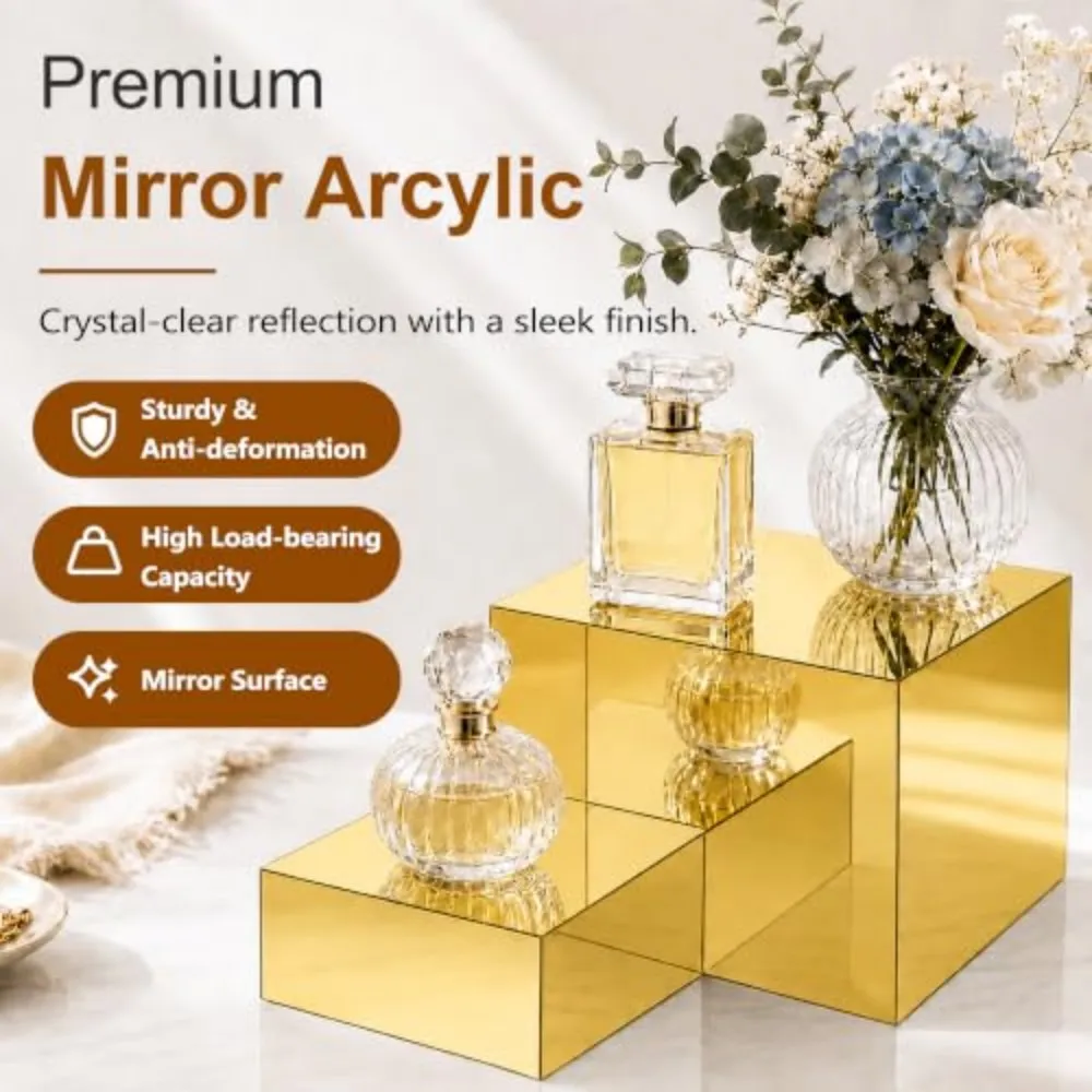 4Pcs Acrylic Display Stands Gold Food Risers for Buffet Table Clear Plastic Cake Stand Holder for Wedding Party Decor
