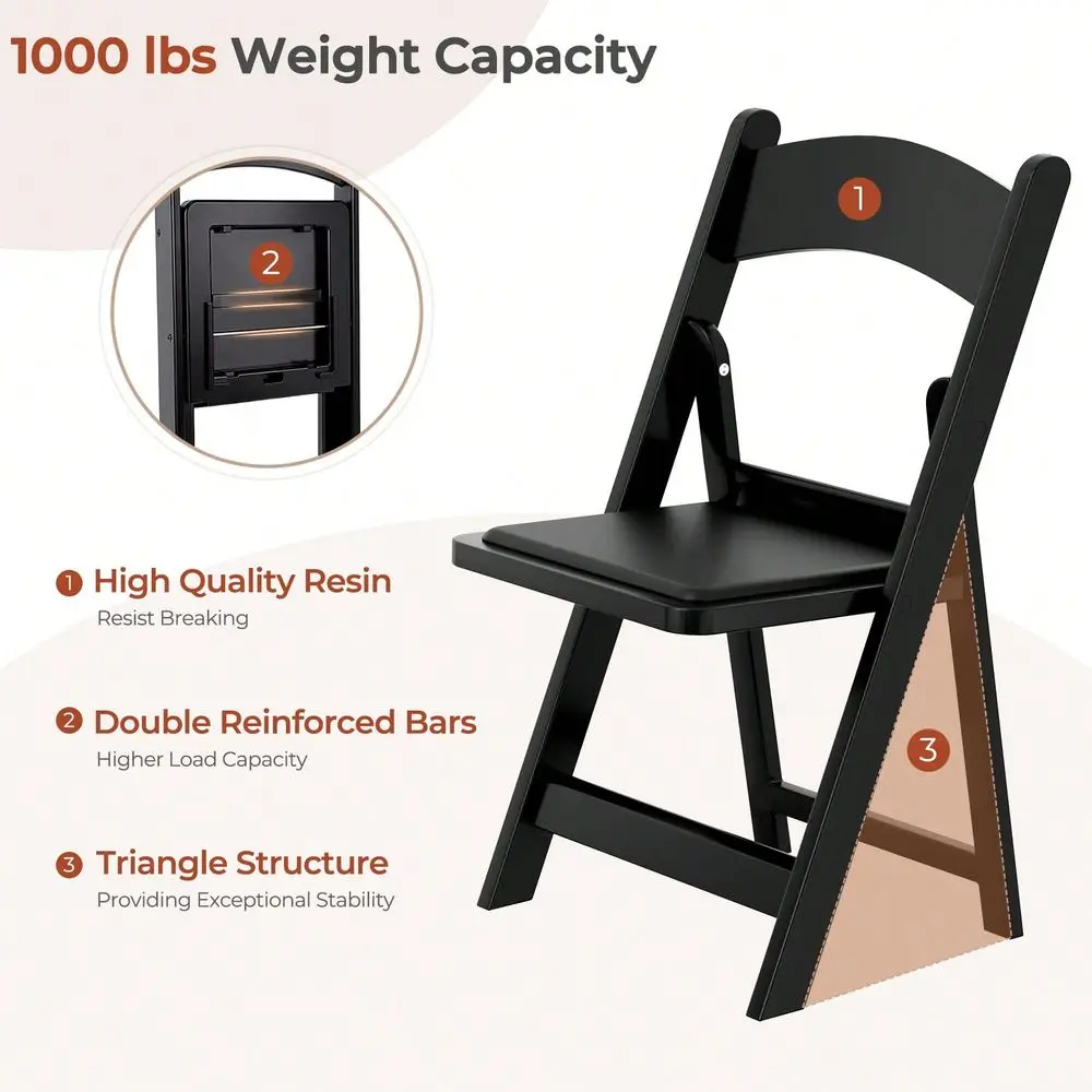 4pcs Resin Folding Chairs With Padded Seats, Indoor Outdoor Folding Chairs, Comfortable Foldable Chairs For Wedding, Party, Res