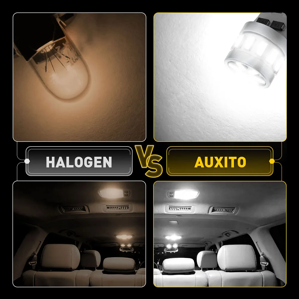 AUXITO 2Pcs W5W T10 LED Light Bulbs Canbus Error Free 18SMD 3014 Chip Ultra Bright Auto Lamp Interior Lighting 12V White