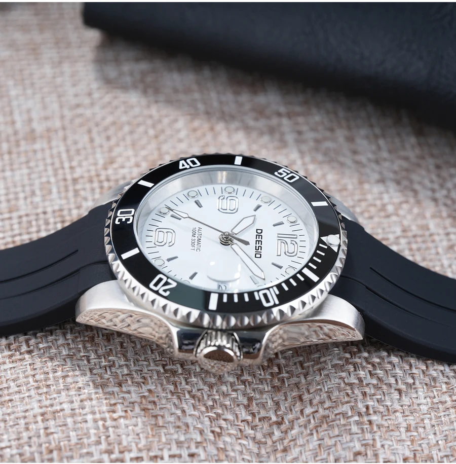 DEESIO Men Mechanical Watch Automatic Self-Winding Wristwatch 316L Stainless Steel Case 100M/10Bar Waterproof Luminous Date Calendar Display Sport Silicone Strap High Mineral Hardness Glass Male Business Casual Luxury Sporty Daily Wear Hot Gift Watches