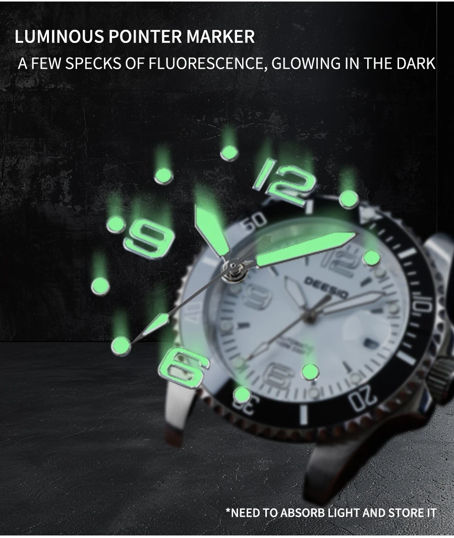 DEESIO Men Mechanical Watch Automatic Self-Winding Wristwatch 316L Stainless Steel Case 100M/10Bar Waterproof Luminous Date Calendar Display Sport Silicone Strap High Mineral Hardness Glass Male Business Casual Luxury Sporty Daily Wear Hot Gift Watches