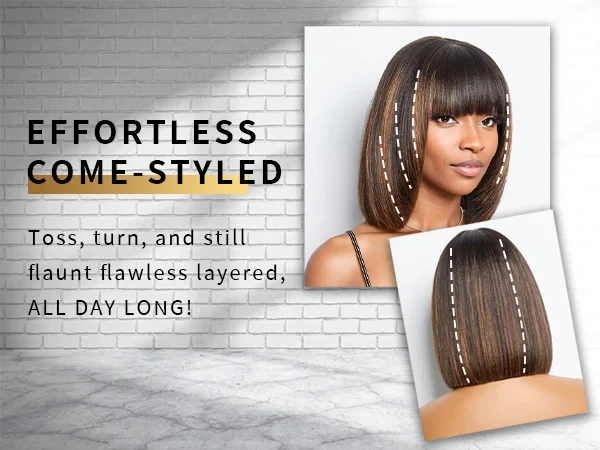 Highlight Blonde Short BOB 2X1 Lace Human Hair Wig Brazilian 1b/30 Straight Bob Bone With Bangs For Women Pre Plucked Natural Hairline Wig 180% Density 12Inch