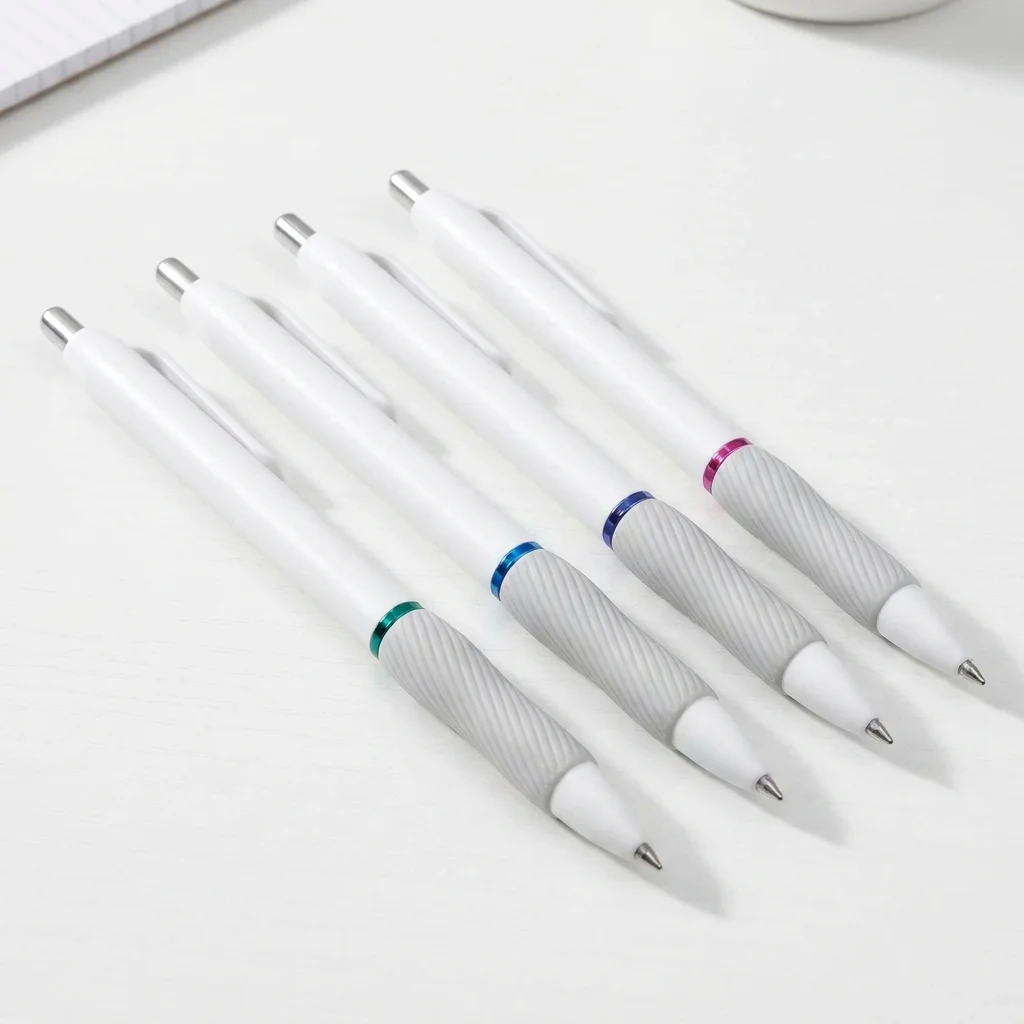 4 Pack 0.7mm Medium Point Gel Pens, Assorted Bright Vivid Ink Colors, No Smear No Bleed Smooth Writing, Contoured Rubber Grip, Sleek Pearl‑White Body, Office & Art Stationery