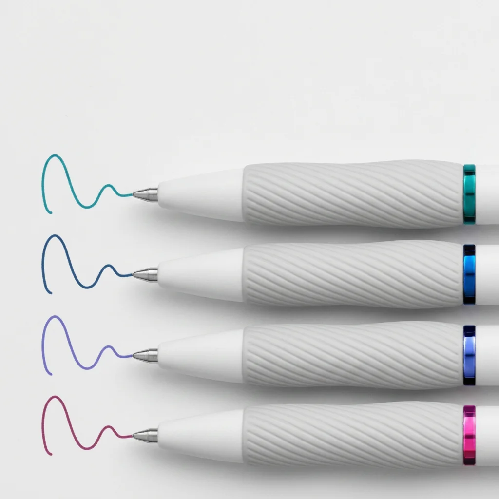 4 Pack 0.7mm Medium Point Gel Pens, Assorted Bright Vivid Ink Colors, No Smear No Bleed Smooth Writing, Contoured Rubber Grip, Sleek Pearl‑White Body, Office & Art Stationery